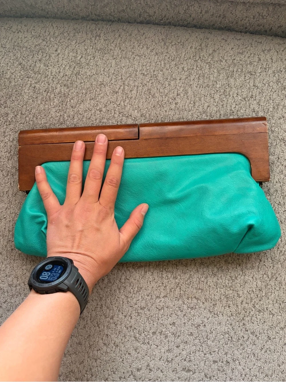 Melie Bianco Teal Leather Frame Clutch vintage